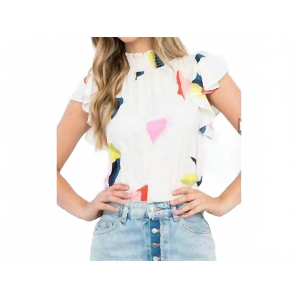 NEW THML samantha abstract flutter sleeve top in cream